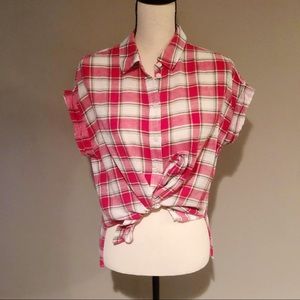 Nordstrom Sanctuary Cap Sleeve Plaid Shirt | Size Small